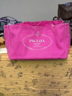 Authentic Prada Pink Canvas Canapa Tote